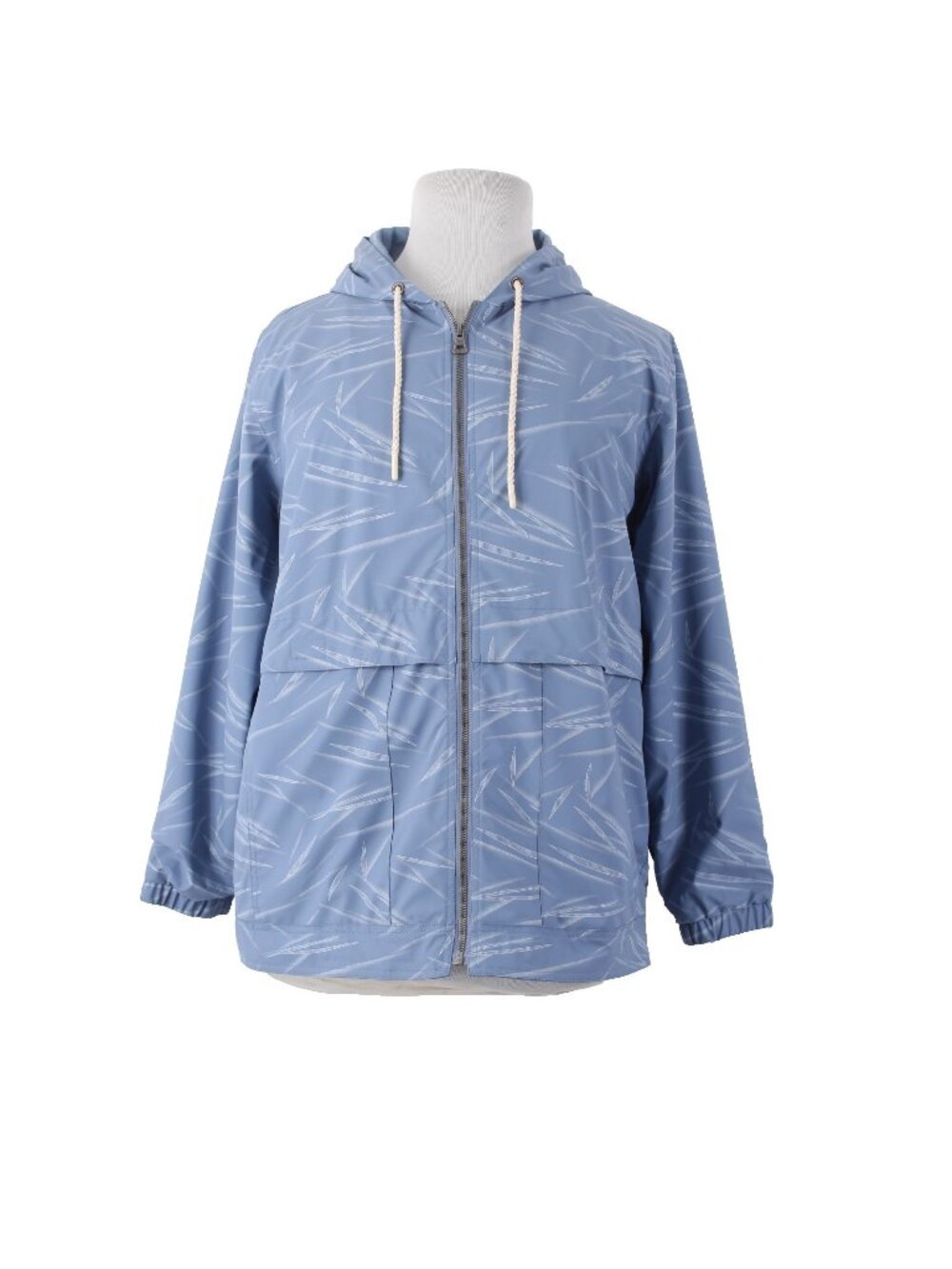 Weatherproof Jacket Sz XL Blue White Hooded Pockets Polyurethane Poly Jacket
